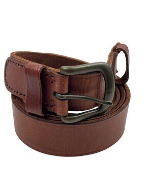 Vintage Brown Leather Belt With Brass Buckle - Mens 48"